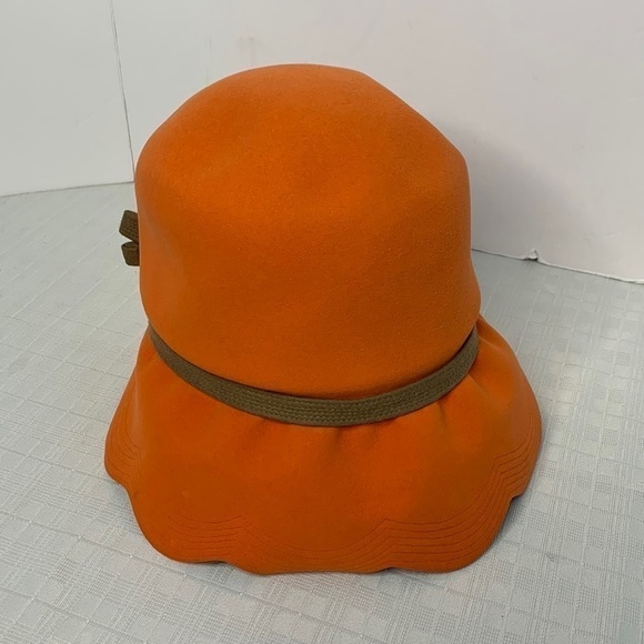 1960's "Christian Dior" vibrant Orange Women's Hat / Soft Wool Felt - Picture 1 of 9